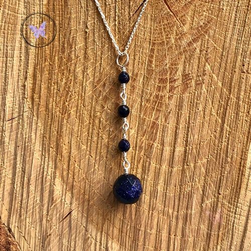 Blue Goldstone Faceted Bead Pendant Necklace